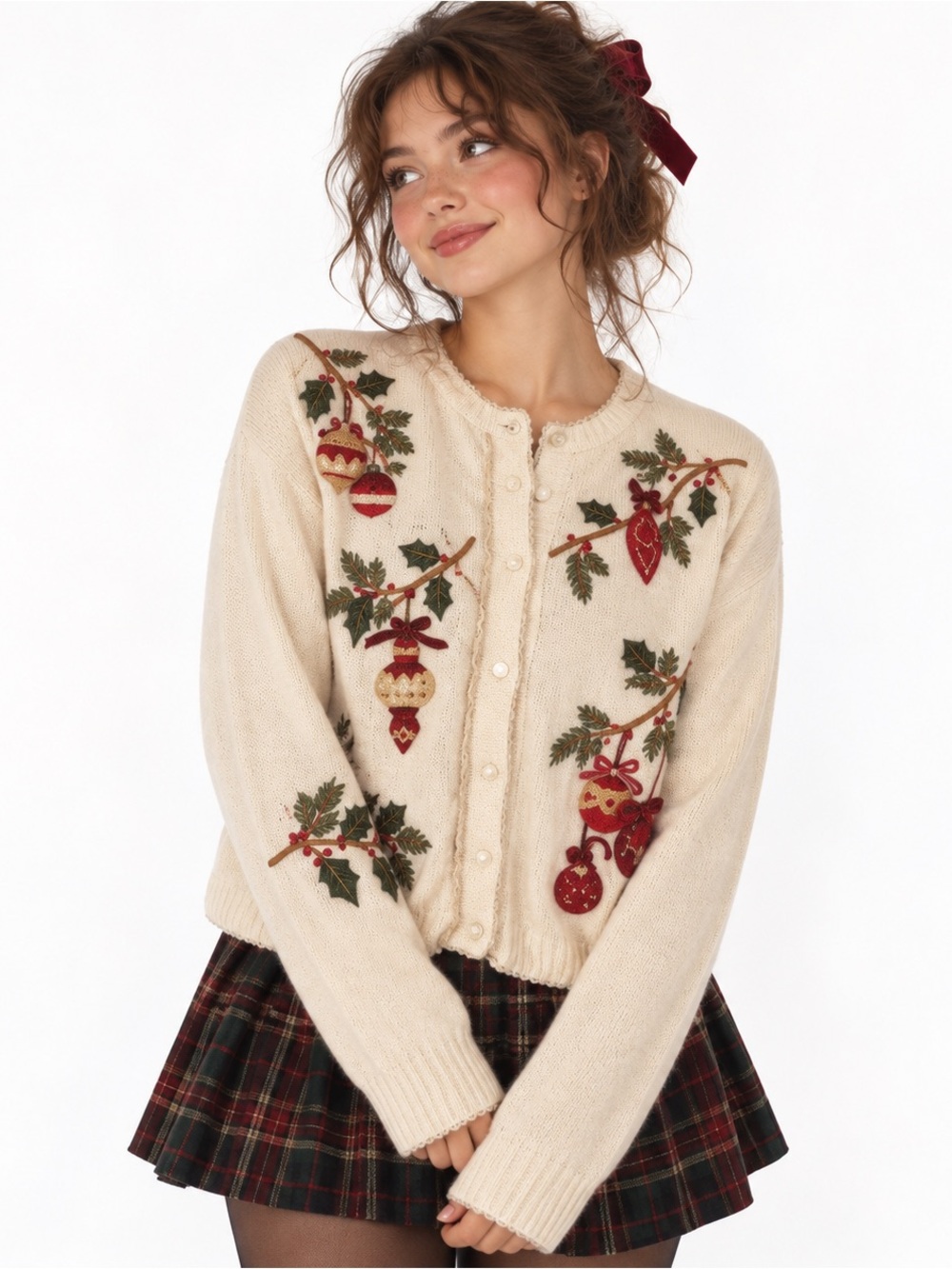 Heirloom Collectibles Christmas Cardigan M Embroidered Ornaments Y2K
